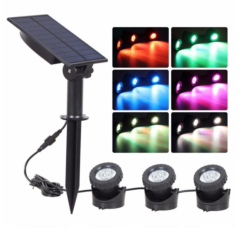 Spotlight Landscape Underwater Light, ip68 Waterproof Solar Pool Spotlight with 3 Heads